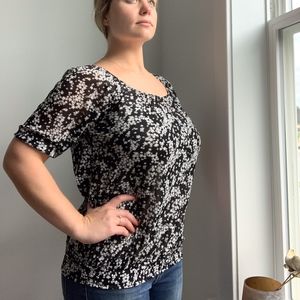 The Limited Sheer Top Black and White Flowers